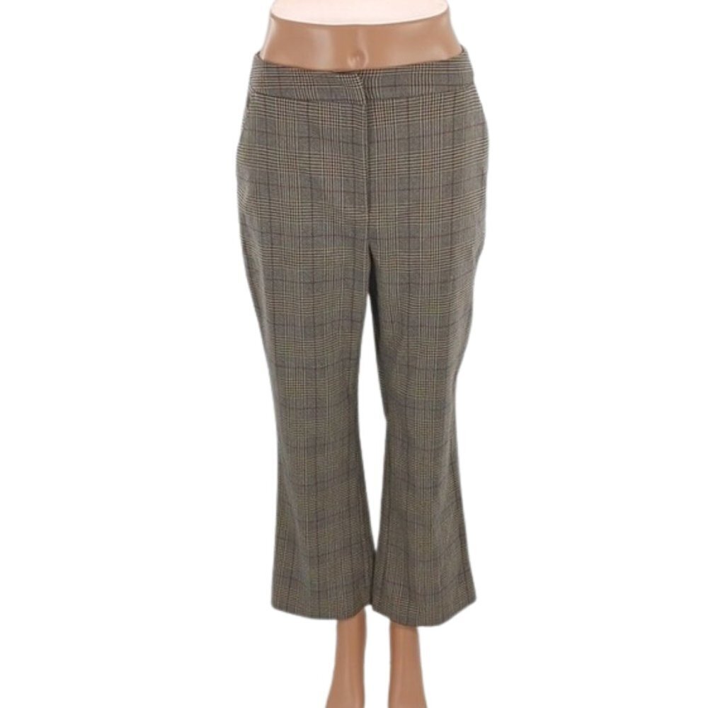 Topshop Womens Size 6 Plaid Cropped Dress Pants Gray Brown Office Trousers